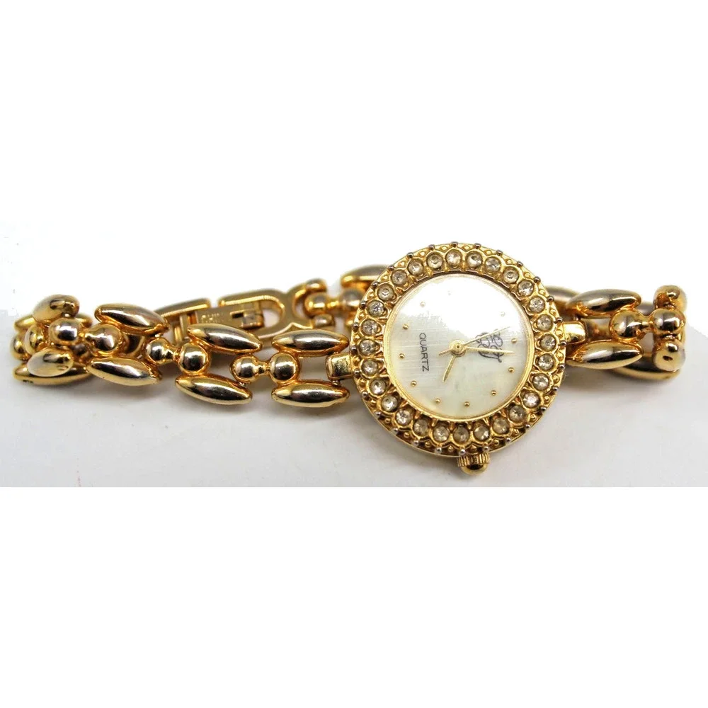 Elizabeth Taylor Ladies Fashion Watch • Rhinestones • Gold Tone • New Battery